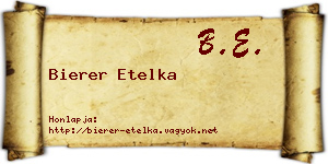 Bierer Etelka névjegykártya